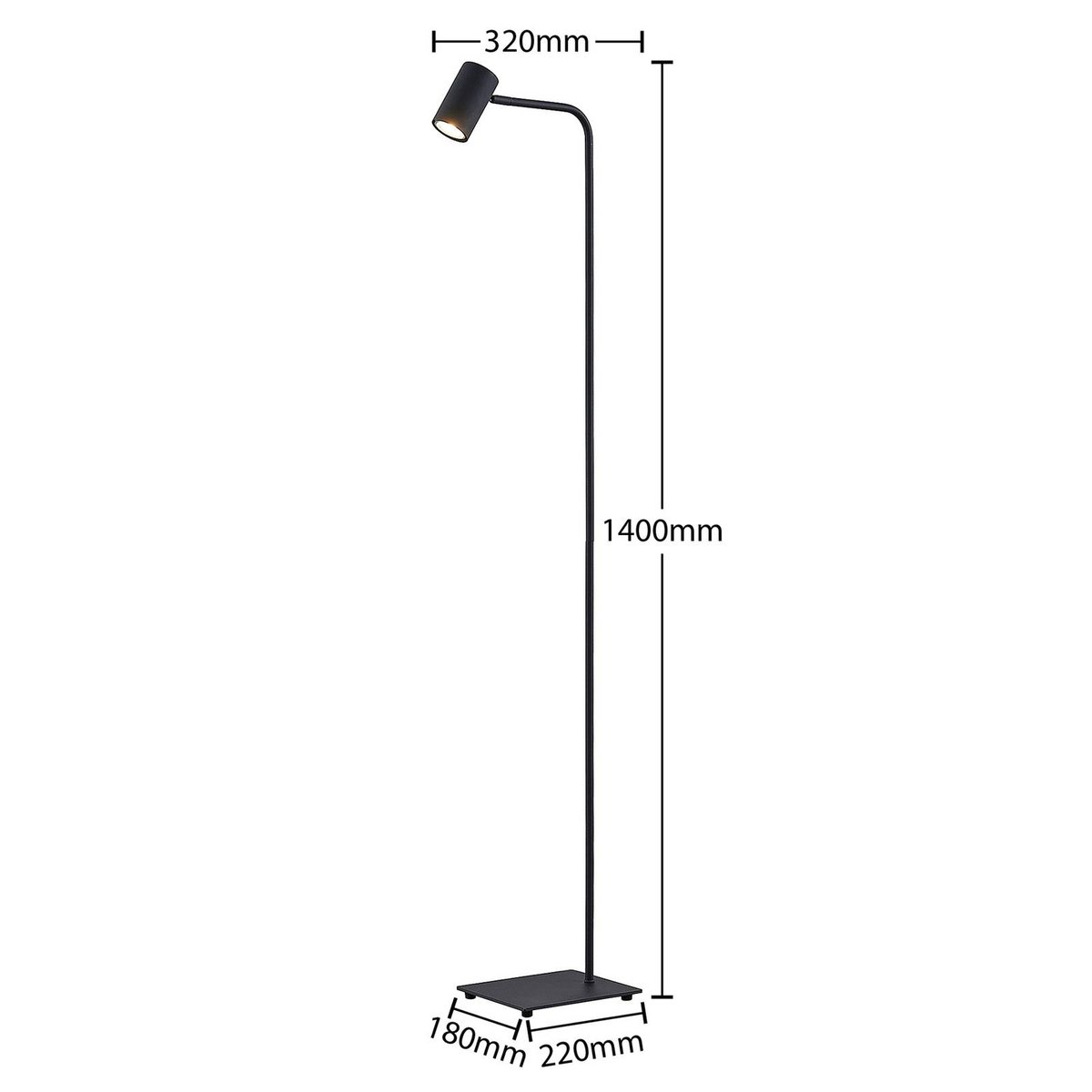 Lampadaire en métal moderne, Sanad noir sable, LINDBY