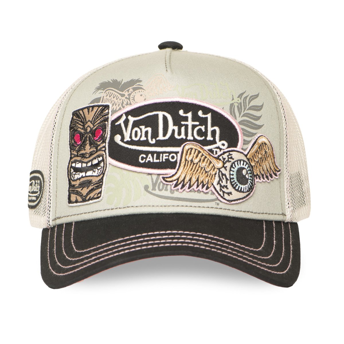 Casquette Trucker Patches gris clair/vert pâle/noir/beige, VON DUTCH