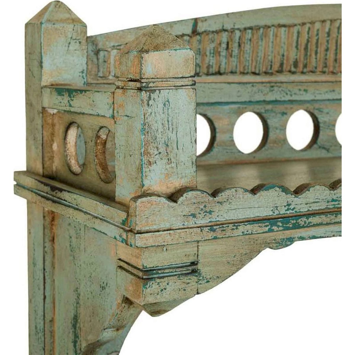 Buffet en manguier sculpté, 2 Portes bleu patiné bois de manguier, RECOLLECTION