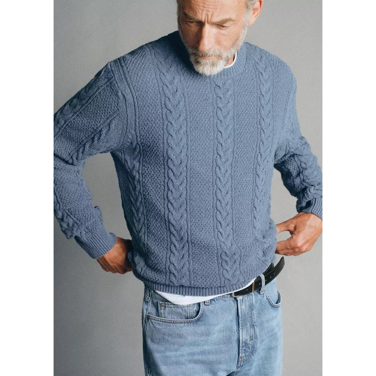 SWEATER CABLE bleu porcelaine, MANGO MAN