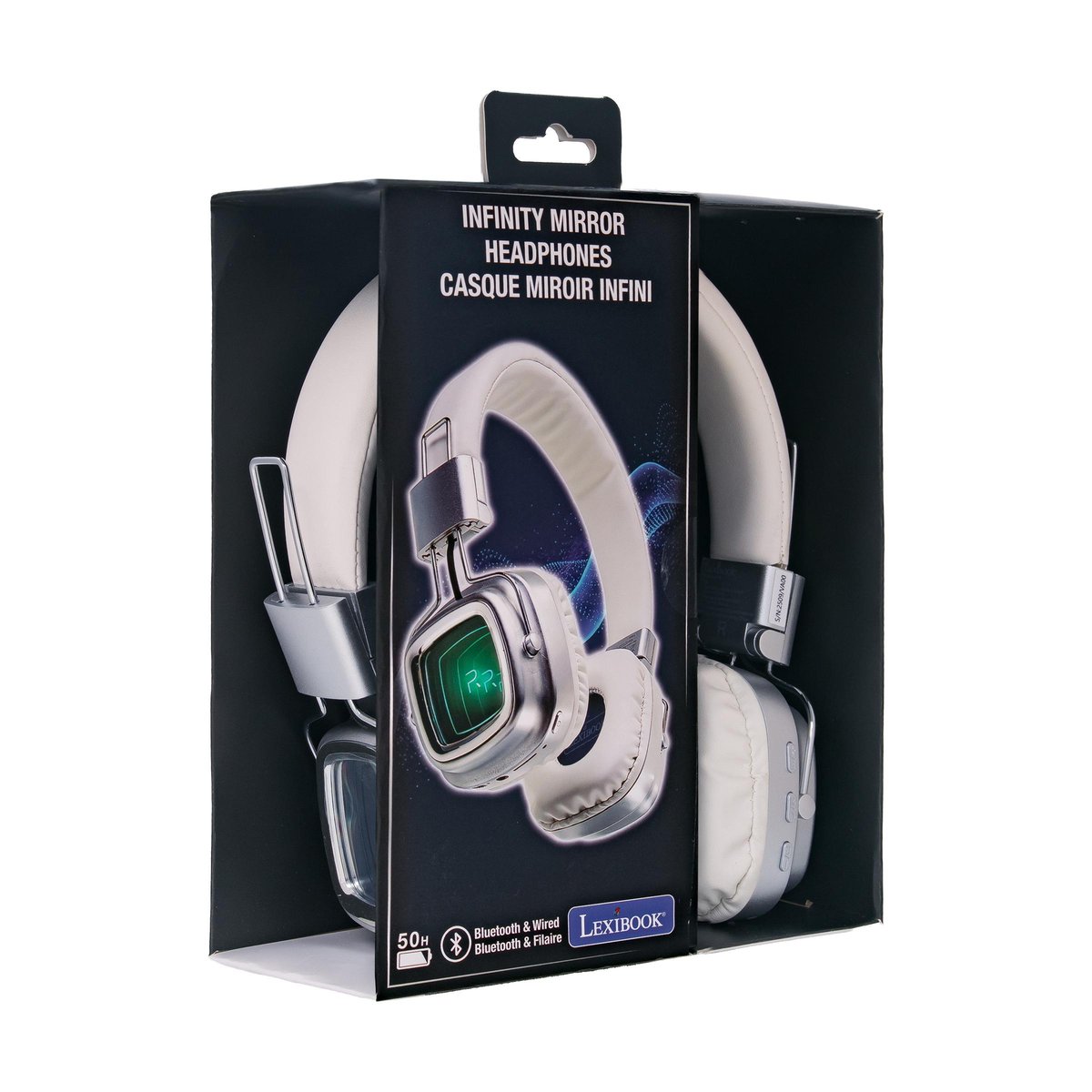 Casque pliable Bluetooth® et filaire avec un design miroir et lumière infinie couleur unique, LEXIBOOK