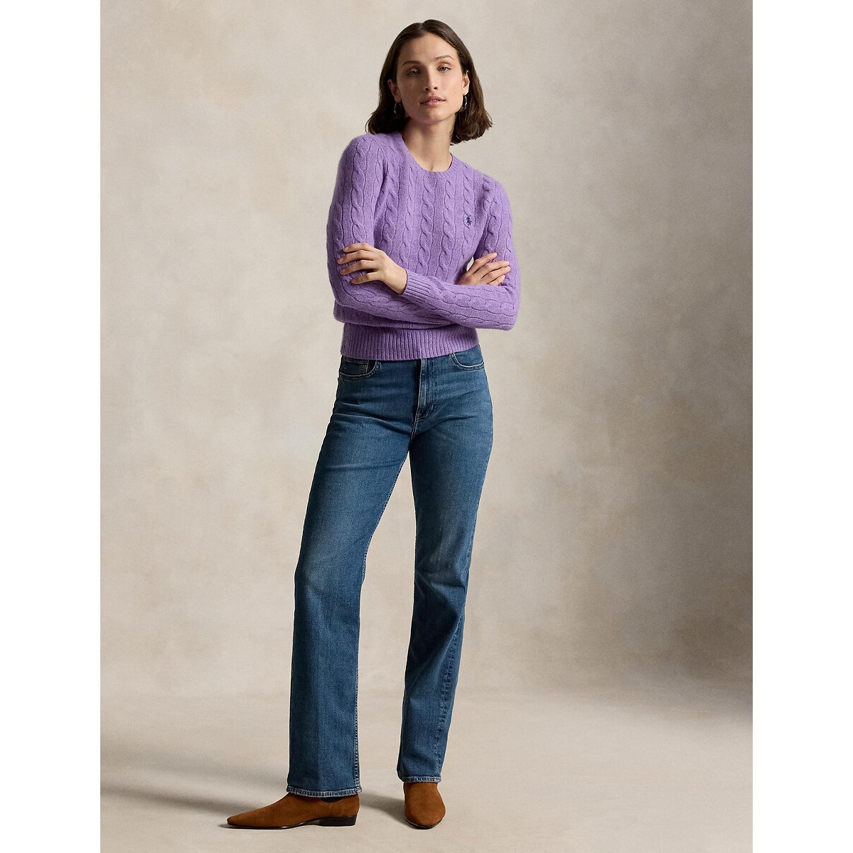Pull col rond torsadé, 80% laine 20% cachemire améthyste, POLO RALPH LAUREN