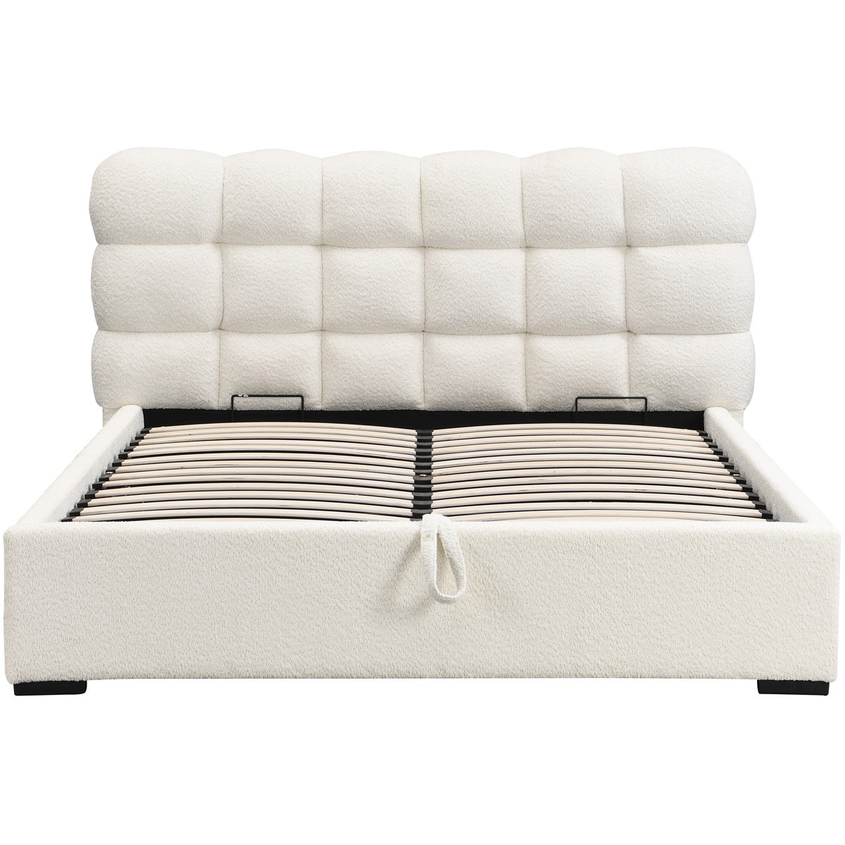 Lit coffre avec tête de lit en tissu bouclé - LOLA beige, HOMIFAB