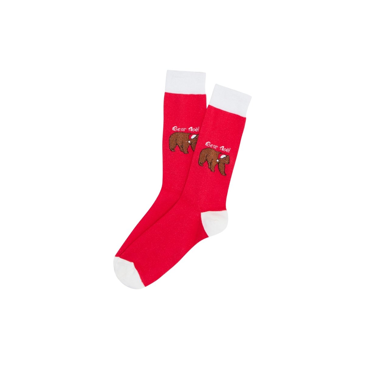 Chaussettes en coton imprimé Bear Noël Rouge Made in France rouge, ARTHUR