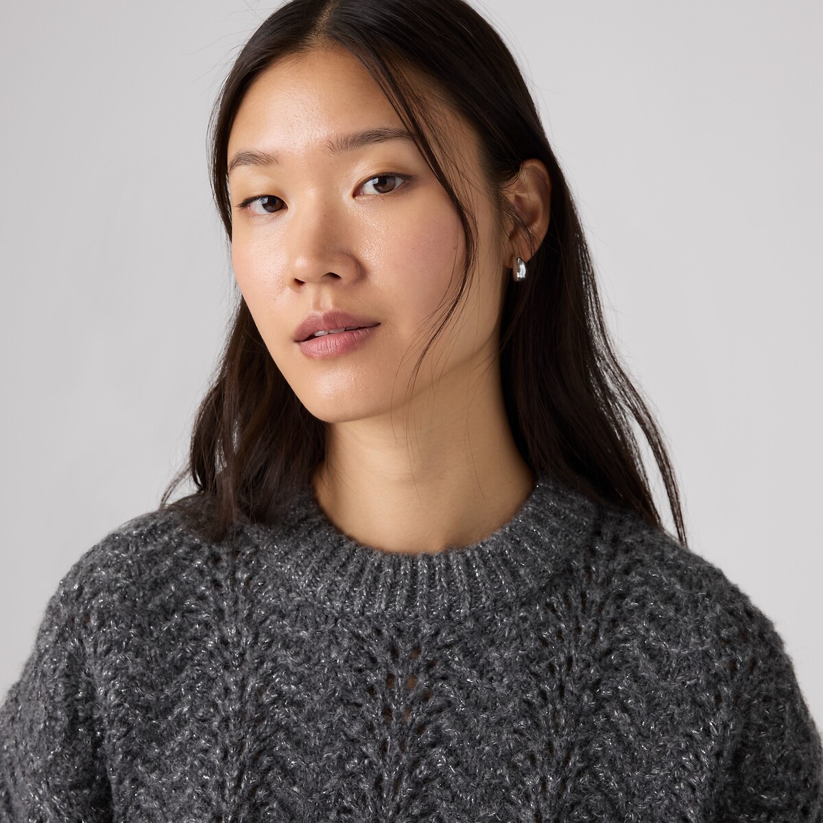 Pull col rond, maille pointelle gris foncé, LEVI'S