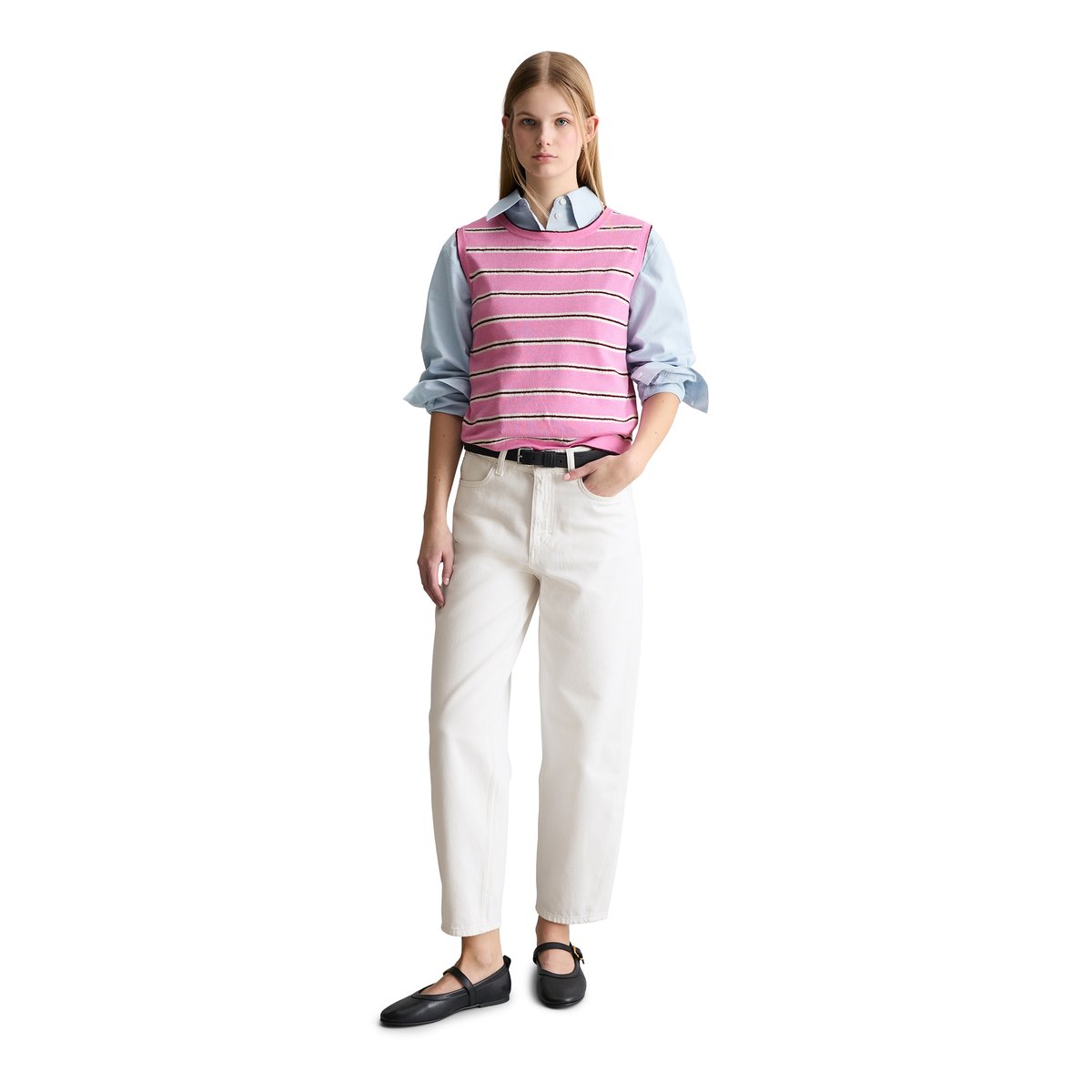 Pull en tricot sans manches regular en mélange coton-modal organique rose, MARC O’POLO DENIM