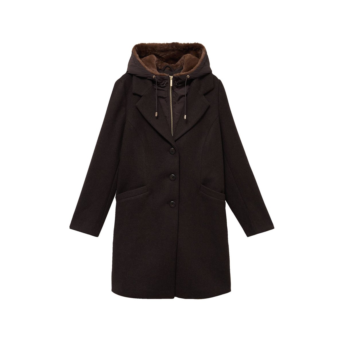 Manteau ajusté capuche amovible marron foncé, BREAL