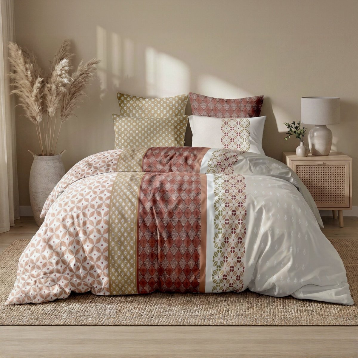 Parure housse de couette imprimée orientale en coton, RIADI multicolore, ATELIER DU COTON