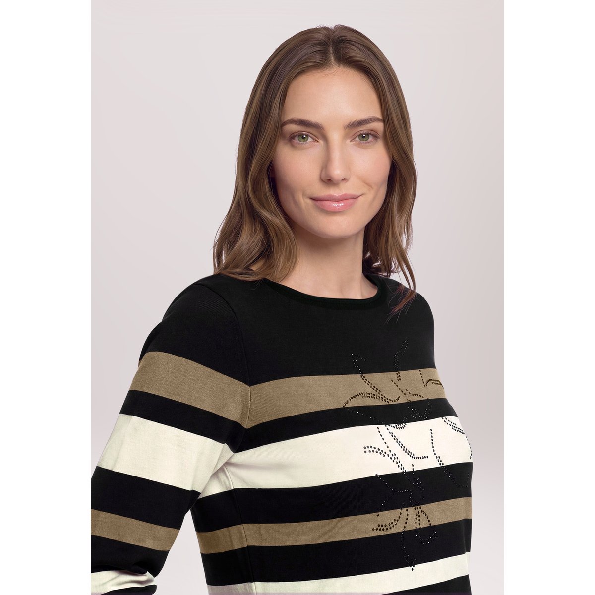 T-shirt à rainures à encolure bateau taupe/black, BETTY BARCLAY