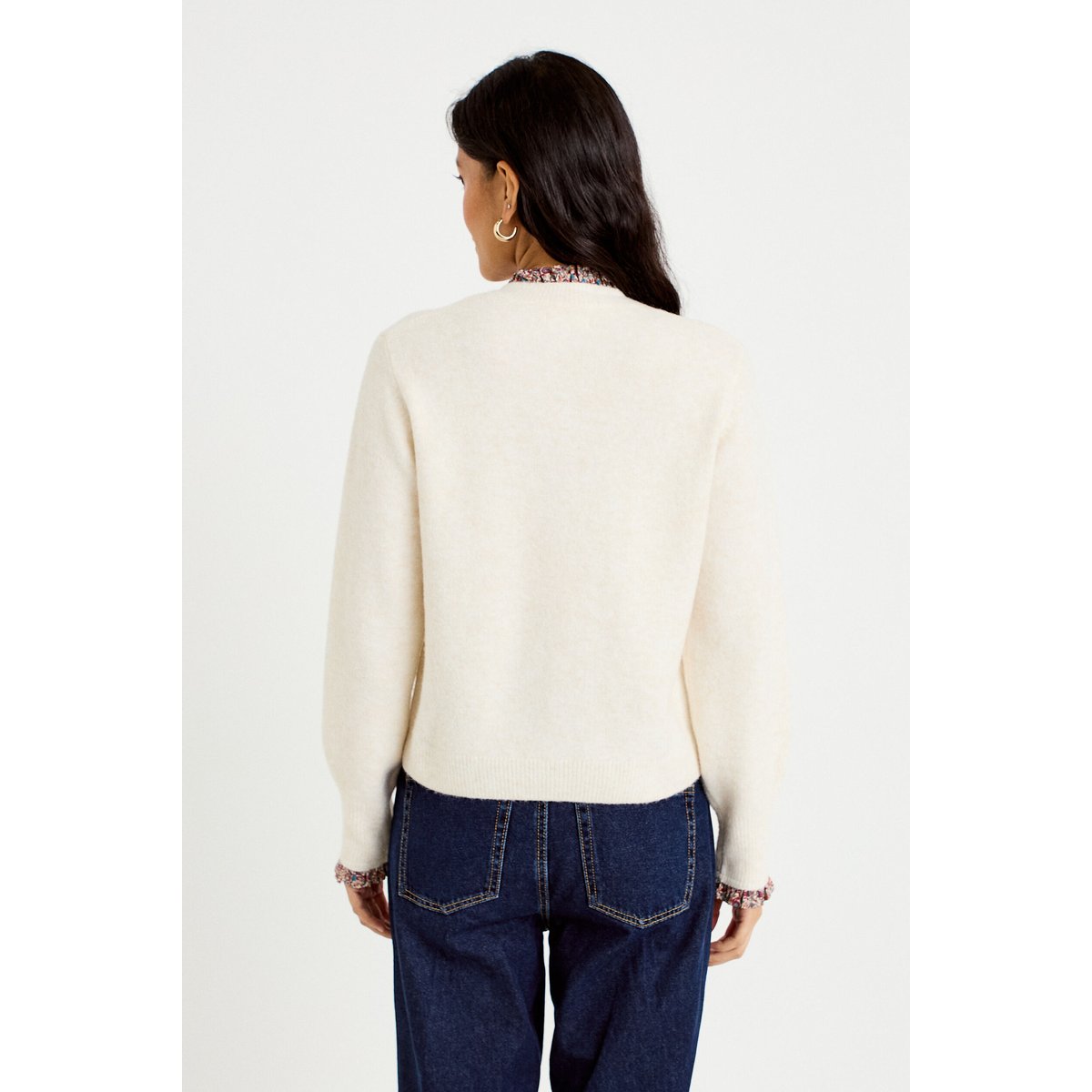 Gilet col rond manches longues ecru, CACHE CACHE