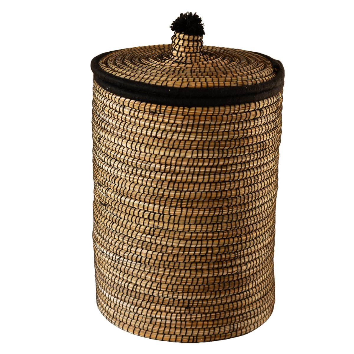 Panier à linge en fibres végétales et laine - LOJI noir, HOME MAISON