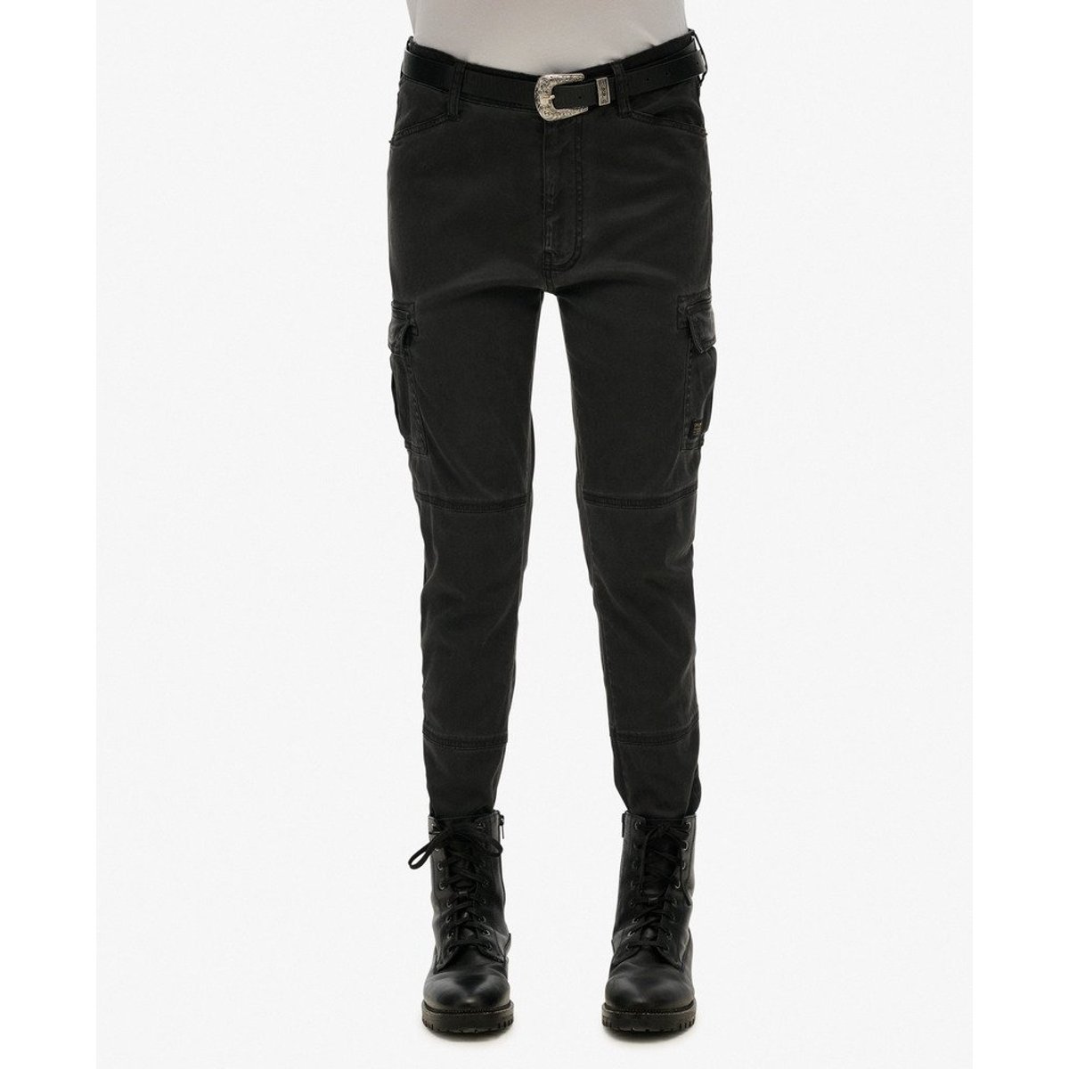 Pantalon cargo skinny noir délavé, SUPERDRY