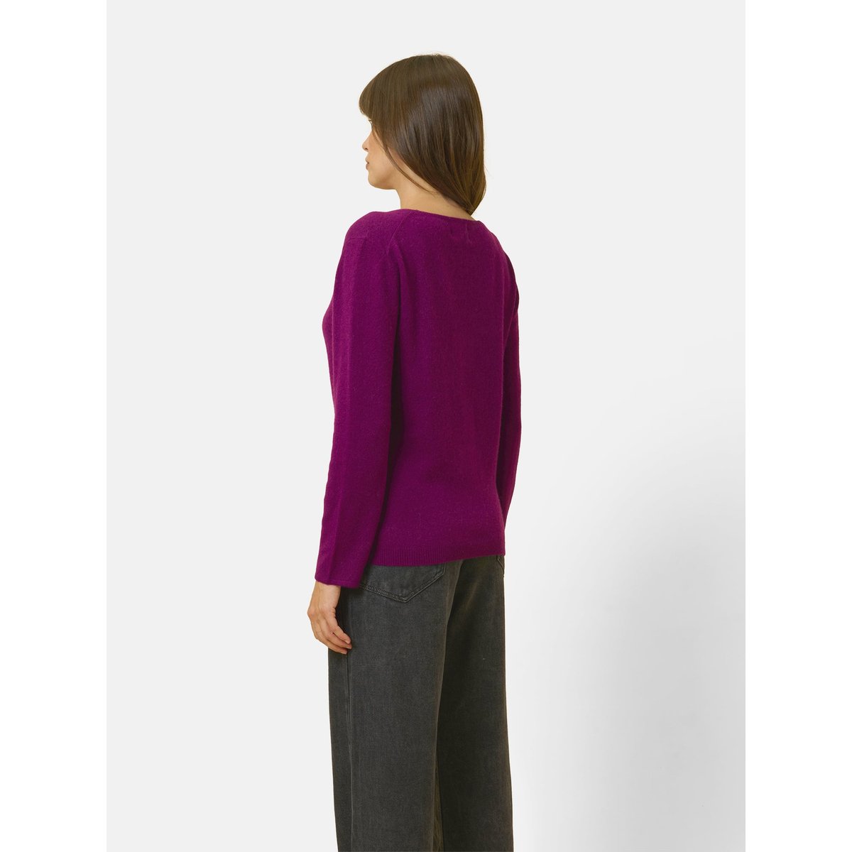 Pull Col Bateau Prune Fiona violet foncé, JUST CASHMERE
