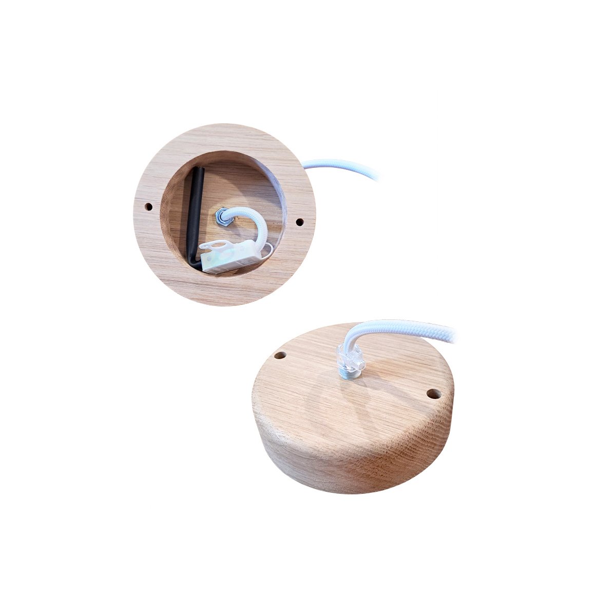 Suspension luminaire Nébuleuse en chêne massif blanc coton, bois clair & cordon blanc, DRUGEOT MANUFACTURE