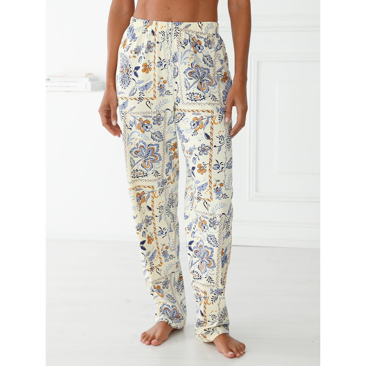 Pyjama femme maille pur coton imprimé bleu, DAXON