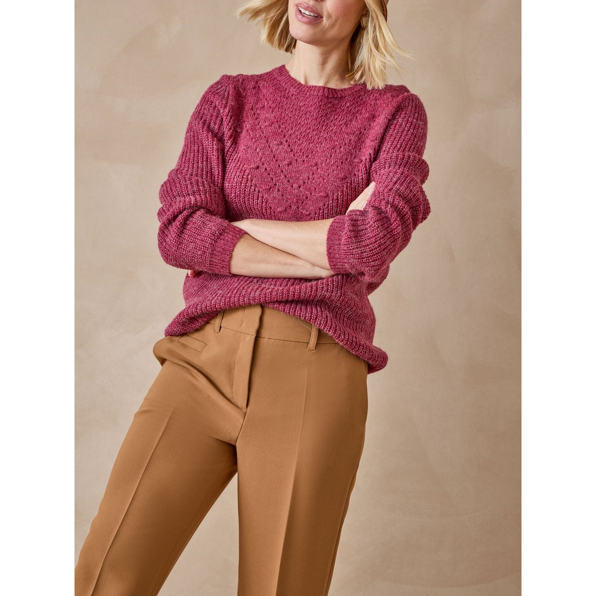 Pull fantaisie avec laine et alpaga fuchsia, DAXON