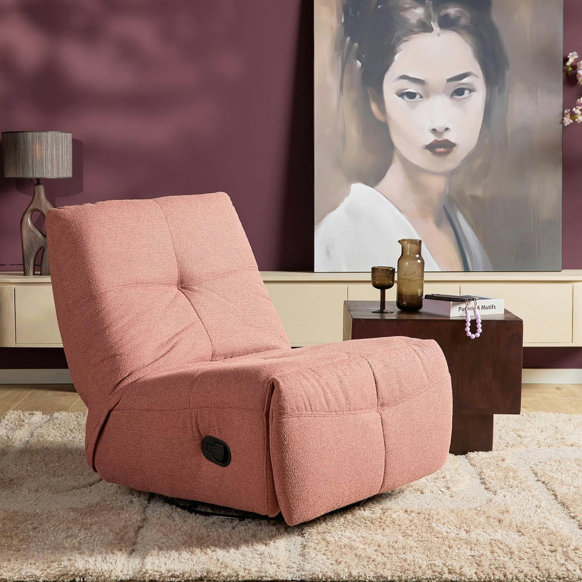Fauteuil relax inclinable BELORA rose, PIER IMPORT
