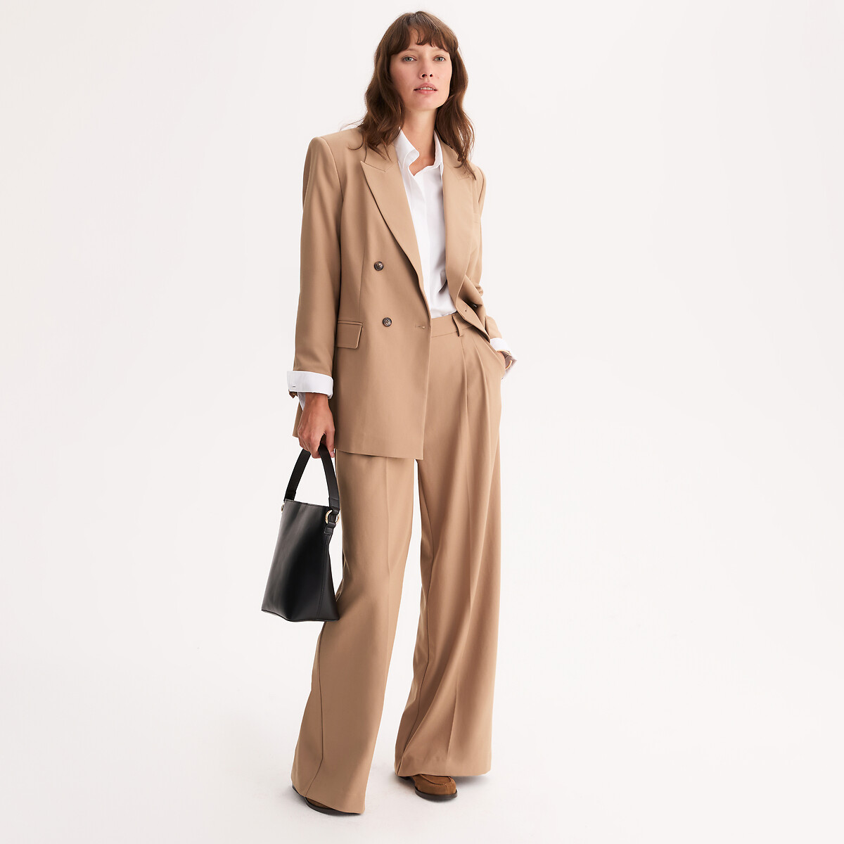 Pantalon large, taille haute camel, ANNE WEYBURN