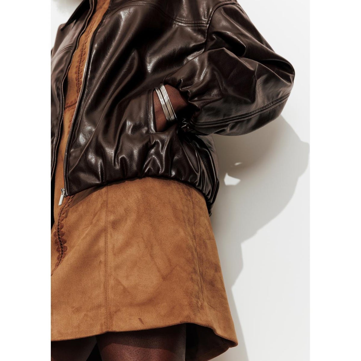 Blouson zippé en simili marron, PROMOD
