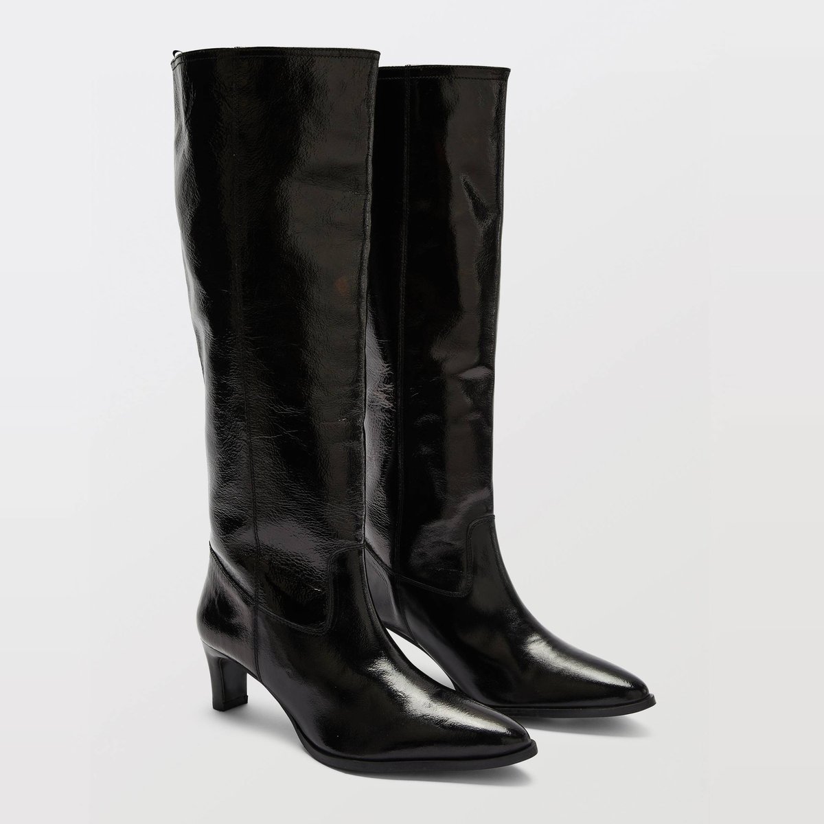 Bottes hautes en cuir à talon noir, MONOPRIX