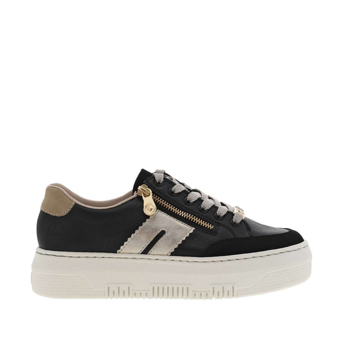 Tennis noir à talon plateau et à lacets plats avec fermeture zippée dorée noir, RIEKER