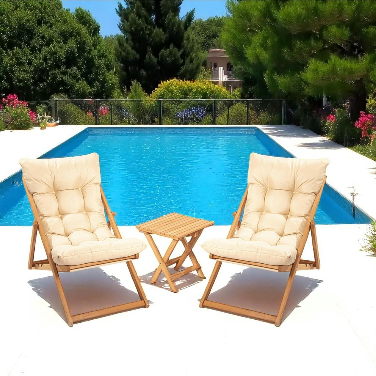 Salon de jardin - 2 chiliennes + table basse SORA beige, PIER IMPORT