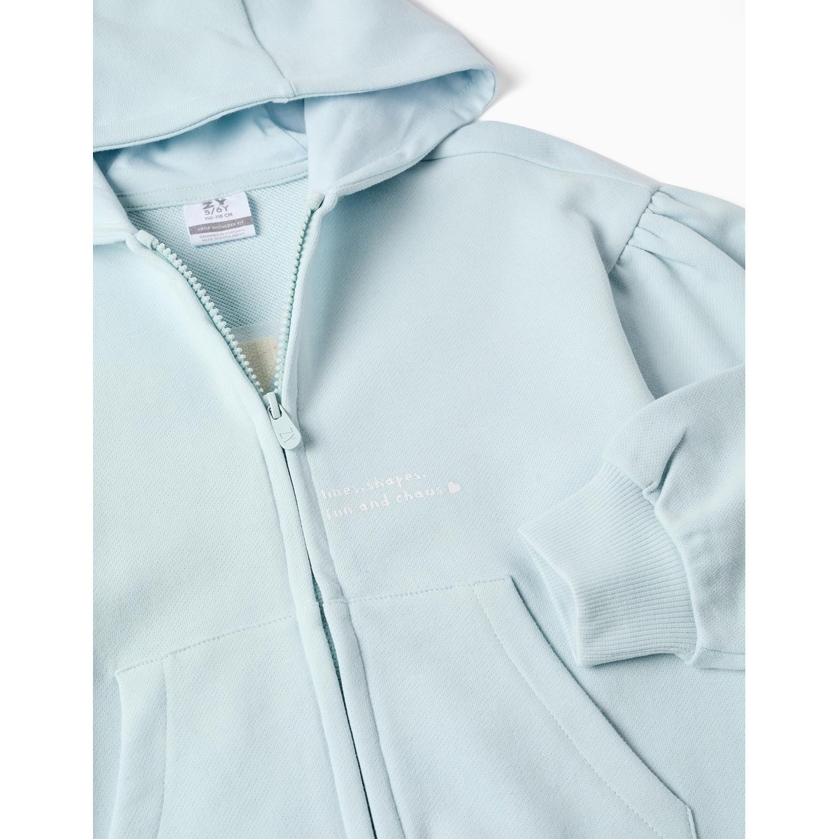 Sweat zippé en coton à capuche et imprimé floral bleu clair, ZIPPY