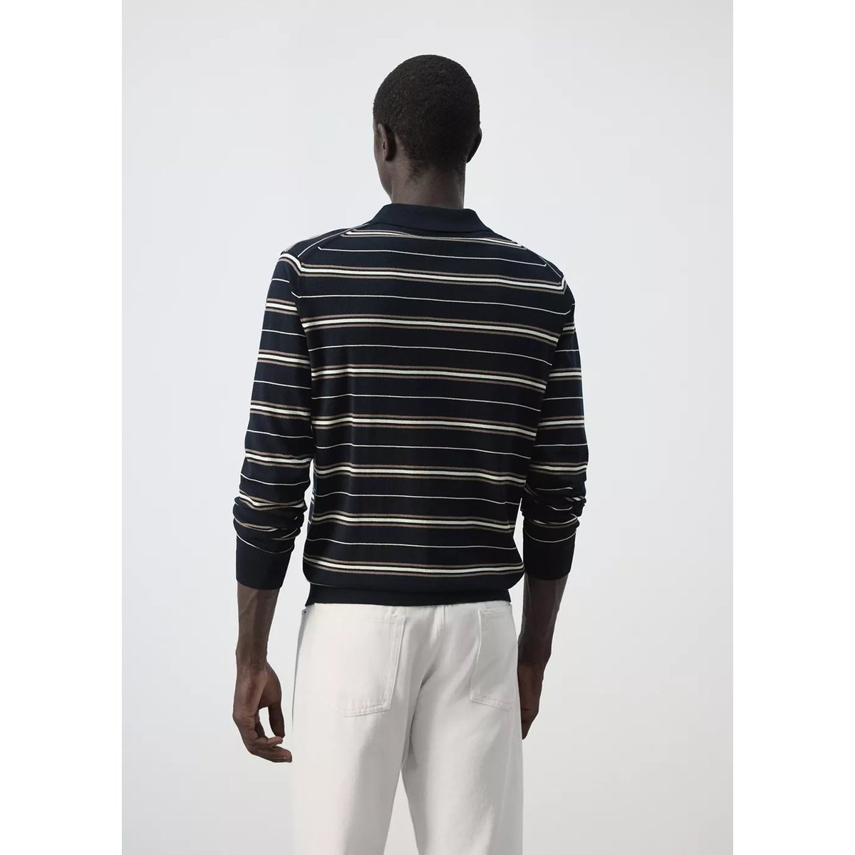 Polo 100 % coton maille fine à rayures bleu marine, MANGO MAN
