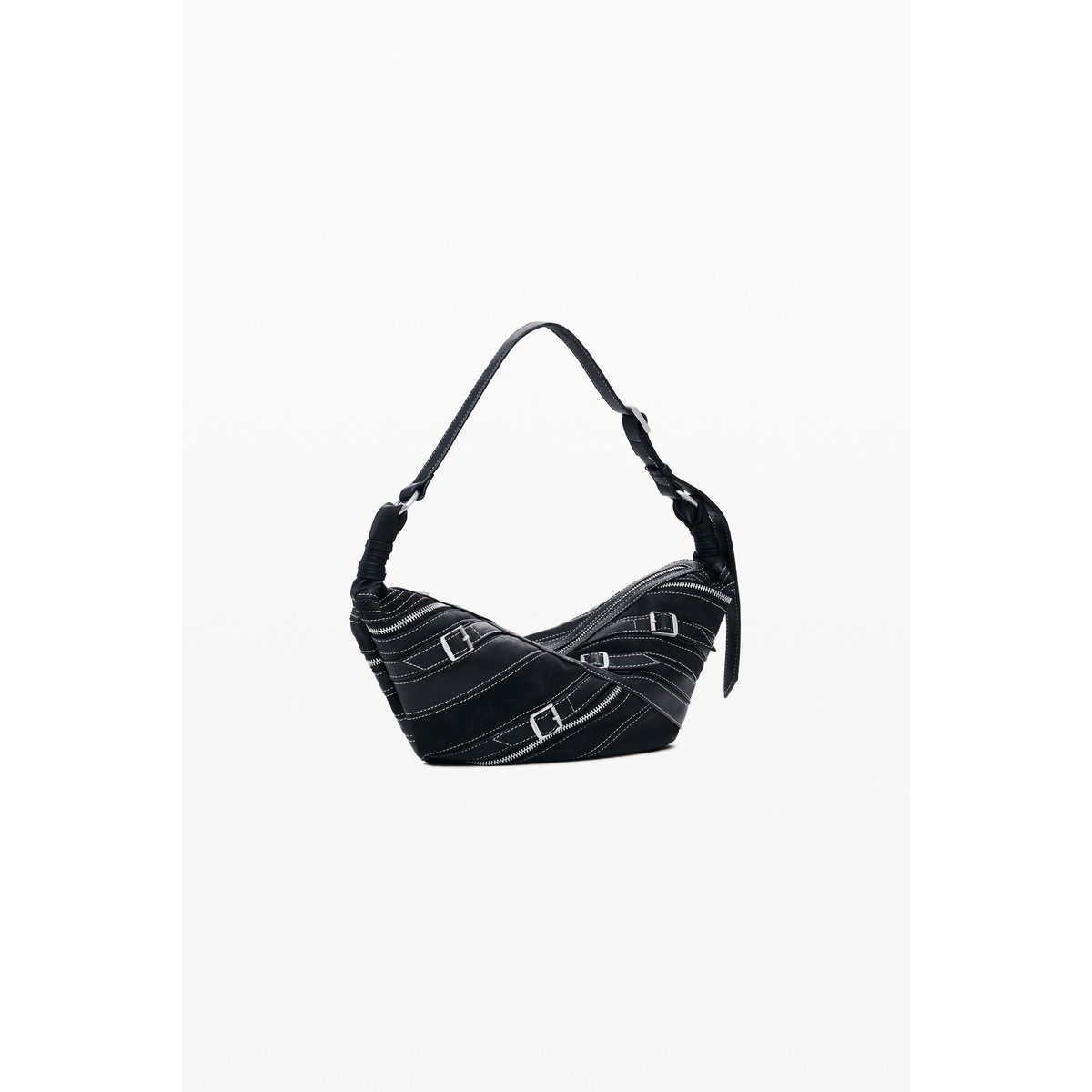 Petit sac effet cuir à boucles noir, DESIGUAL