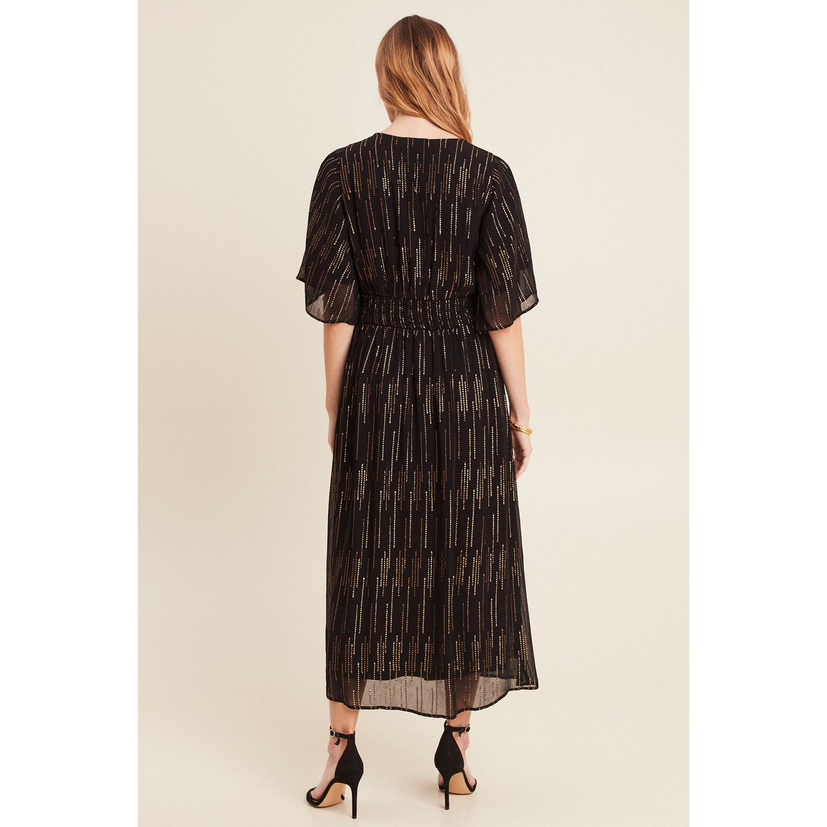 Robe longue évasée couleur or, BREAL