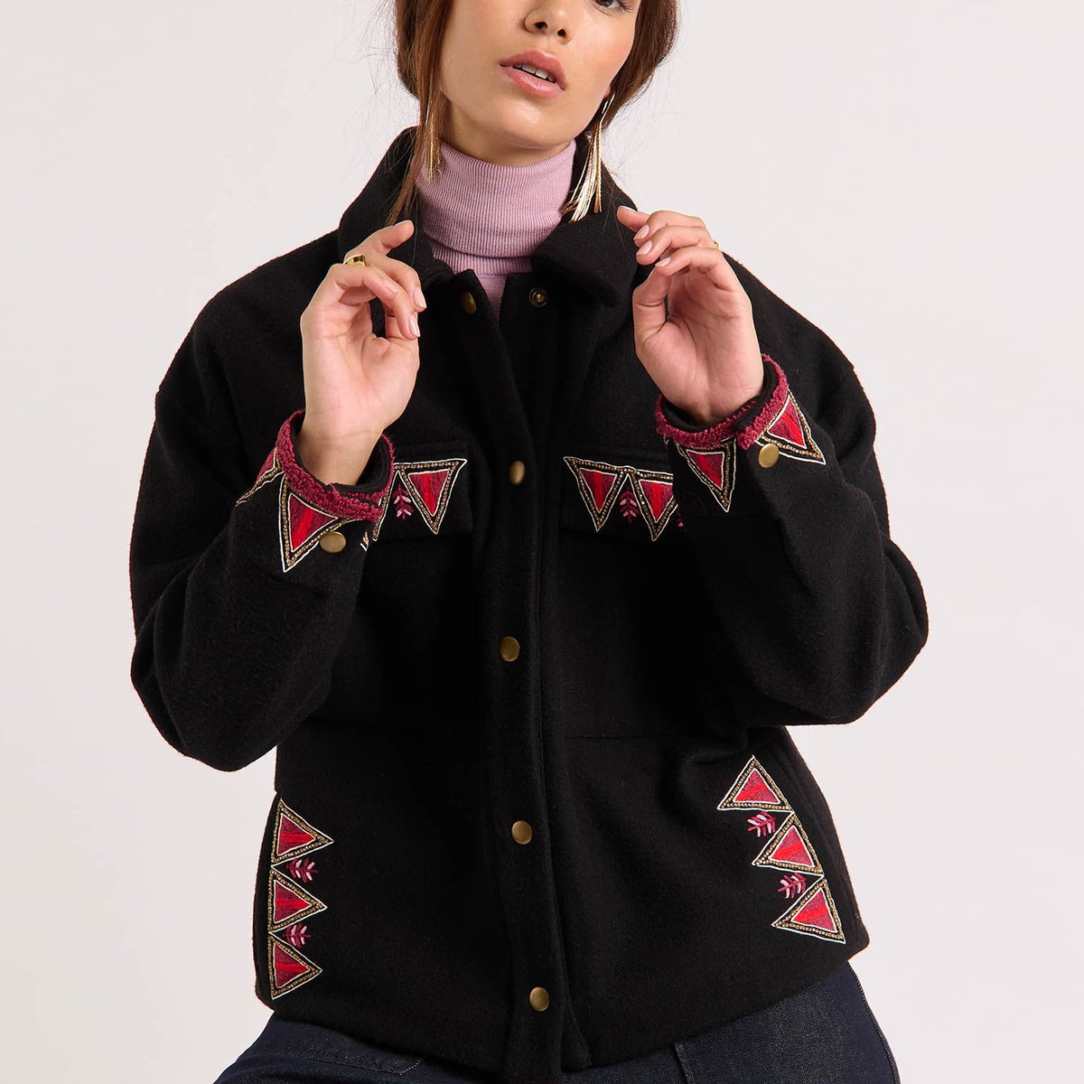 Veste courte à motifs et perles aztèques BELLAMY noir, WILD