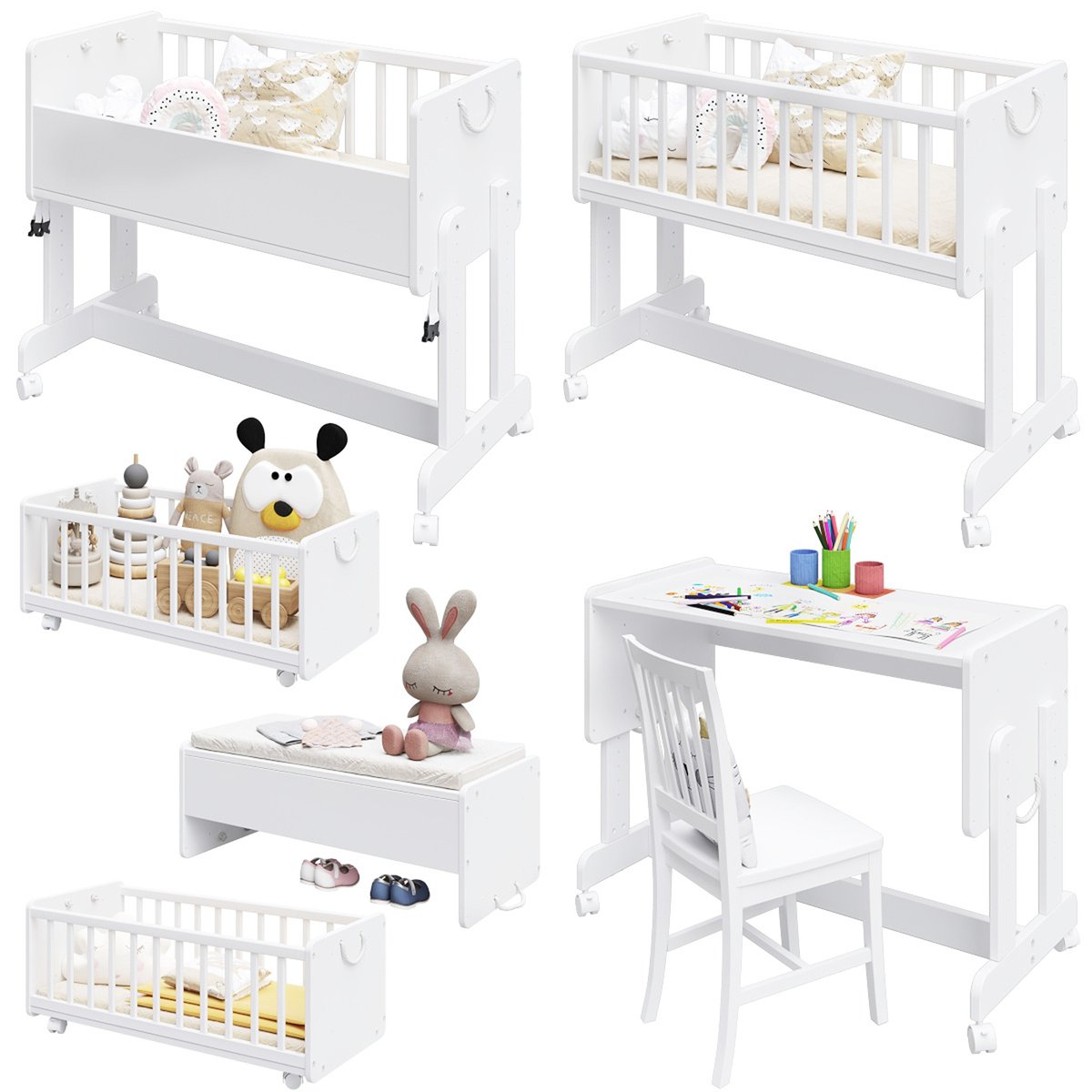 Berceau Lit Cododo 5 en 1 - ORNELLA - Matelas inclus - Blanc blanc, PREMIERS MOMENTS