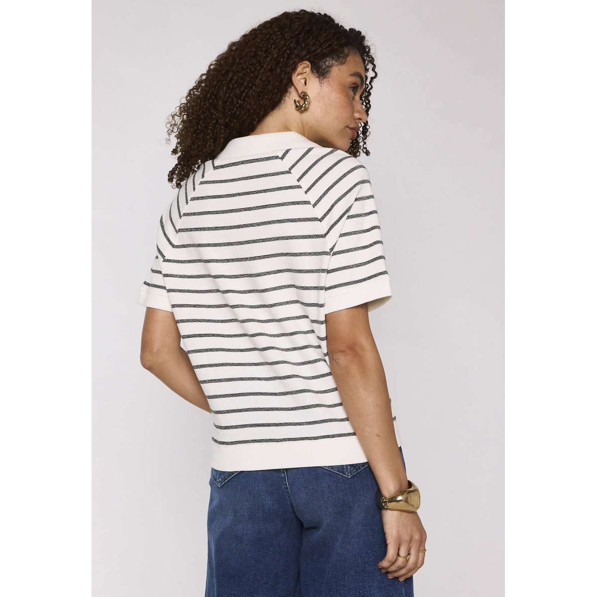 T-shirt rayé à manches courtes en coton LILAS creme, Maison 123