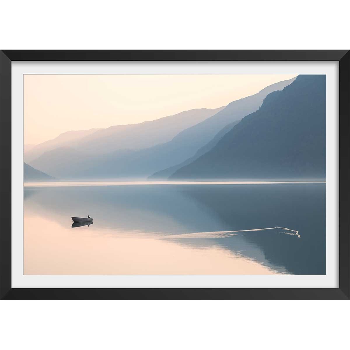 Affiche paysage crépuscule affiche + cadre en bois - noir, HEXOA