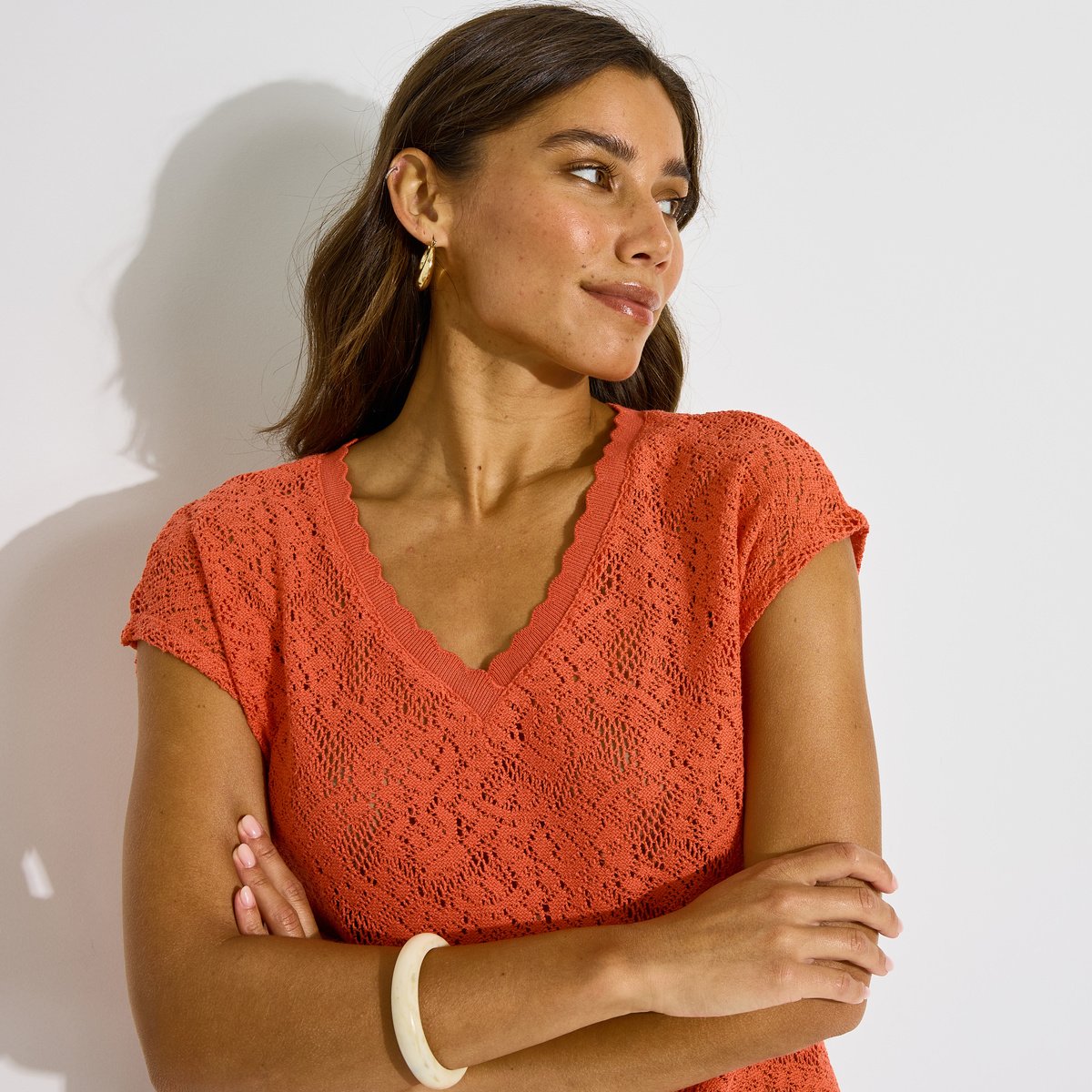 T-shirt uni en crochet orange, GRAIN DE MALICE