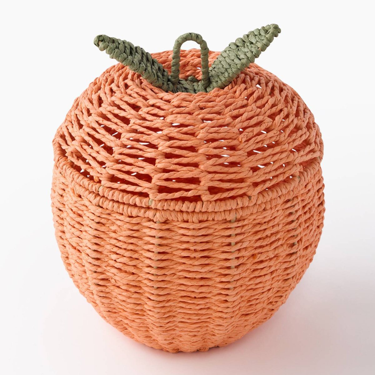 Panier papier coloré forme pêche, 22*22*H14/H24 cm, en papier orange, MONOPRIX
