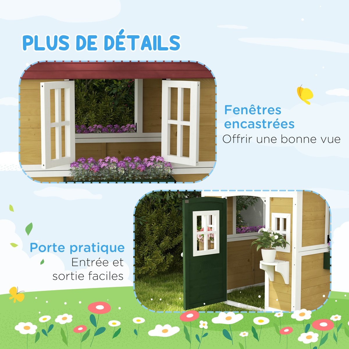 Maisonnette pour enfants Bois massif Beige beige, OUTSUNNY