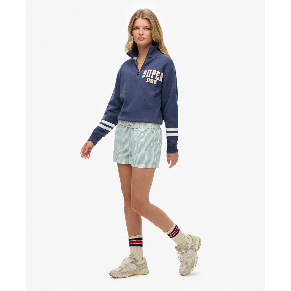 Short Rayé en Coton Bio Coupe Classique rayé craie menthe poivrée, SUPERDRY