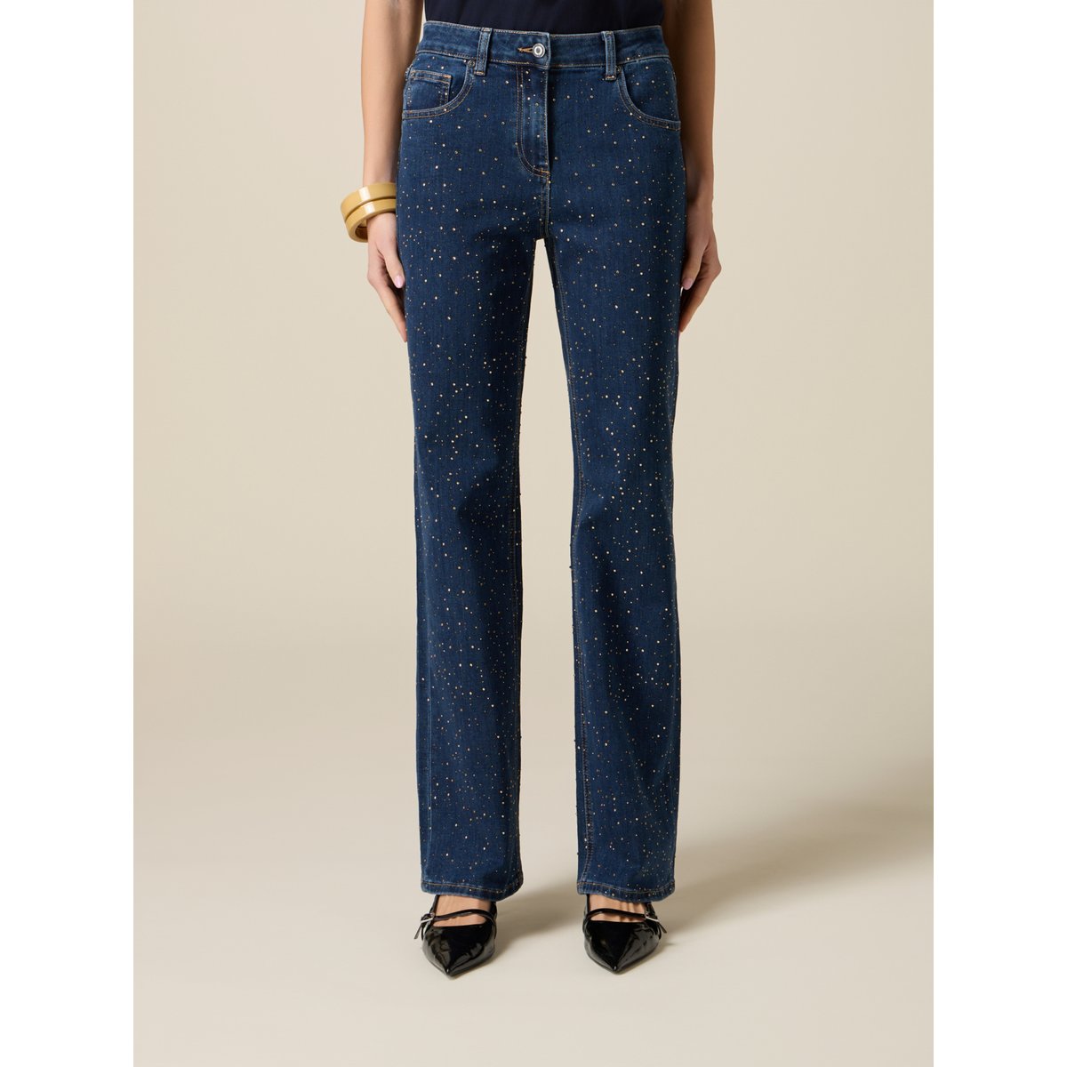 Jean regular avec cristaux bleu, OLTRE