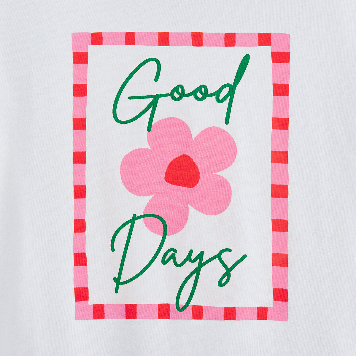 T-shirt met ronde hals, geprinte tekst en bloem 90003087, LA REDOUTE COLLECTIONS