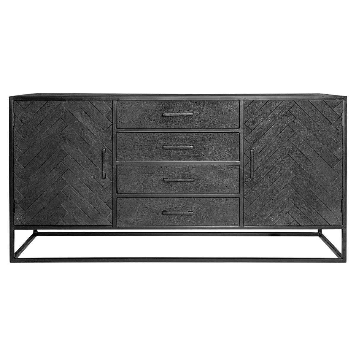 Buffet noir en bois 2 portes motif chevron 165 cm ALVERA noir, PIER IMPORT