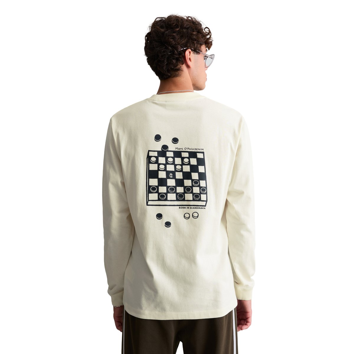 T-shirt à manches longues ample, en tissu épais avec un grand imprimé dans le dos blanc, MARC O’POLO DENIM