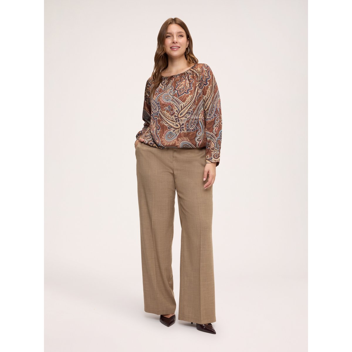 Blouse à imprimé paisley marron, FIORELLA RUBINO
