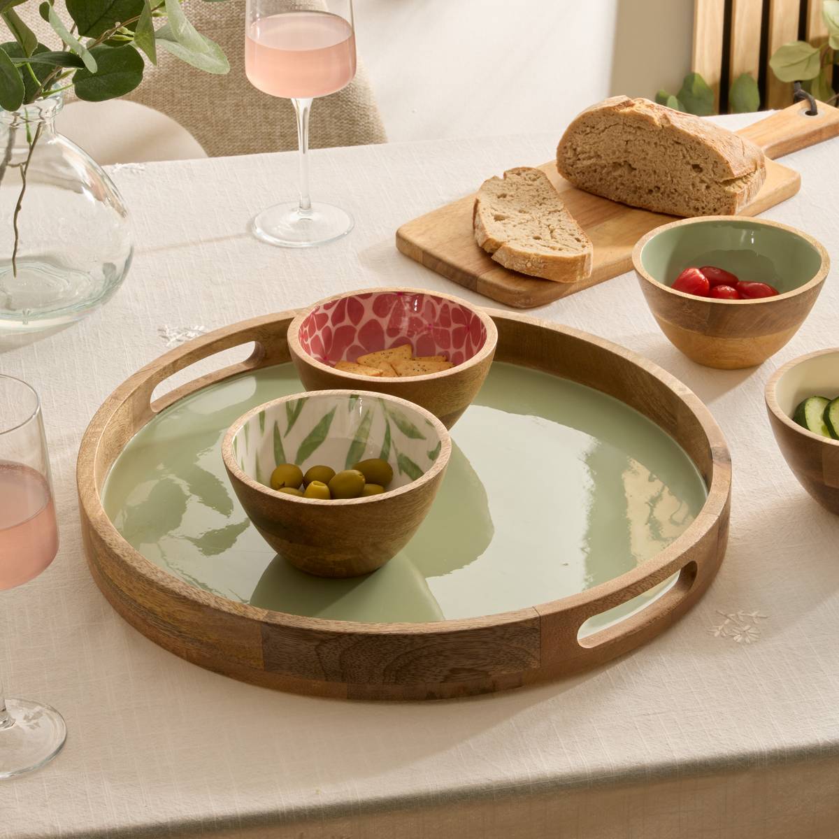 Plateau rond D38cm INAYA vert, ATMOSPHERA
