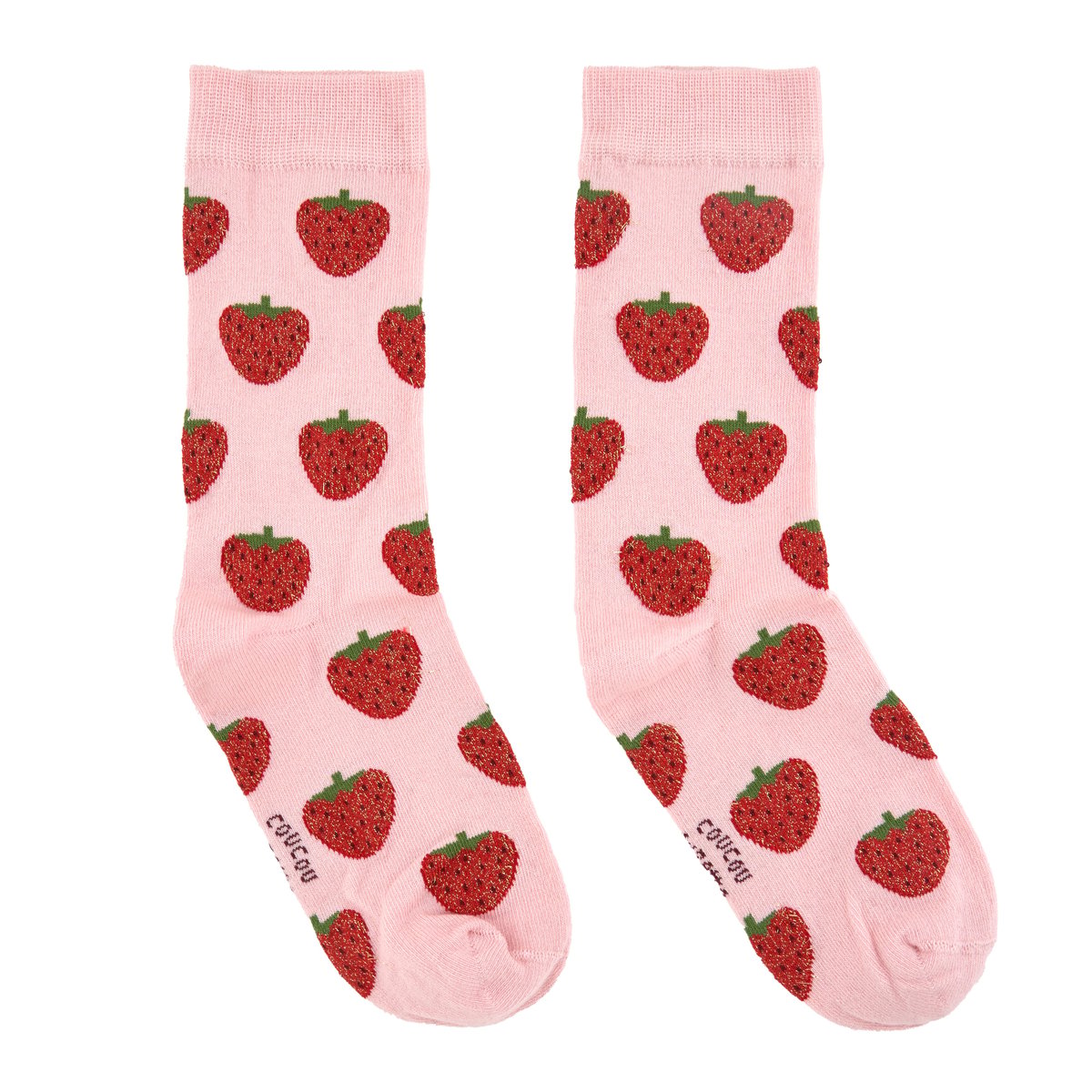 Chaussettes à paillettes FRAISE rose avec fraises à paillettes, COUCOU SUZETTE