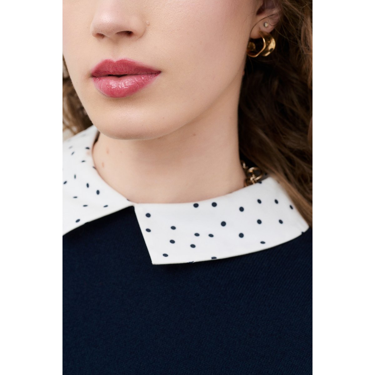 Pull droit col chemise cachemire MPAMELA bleu marine, CAROLL