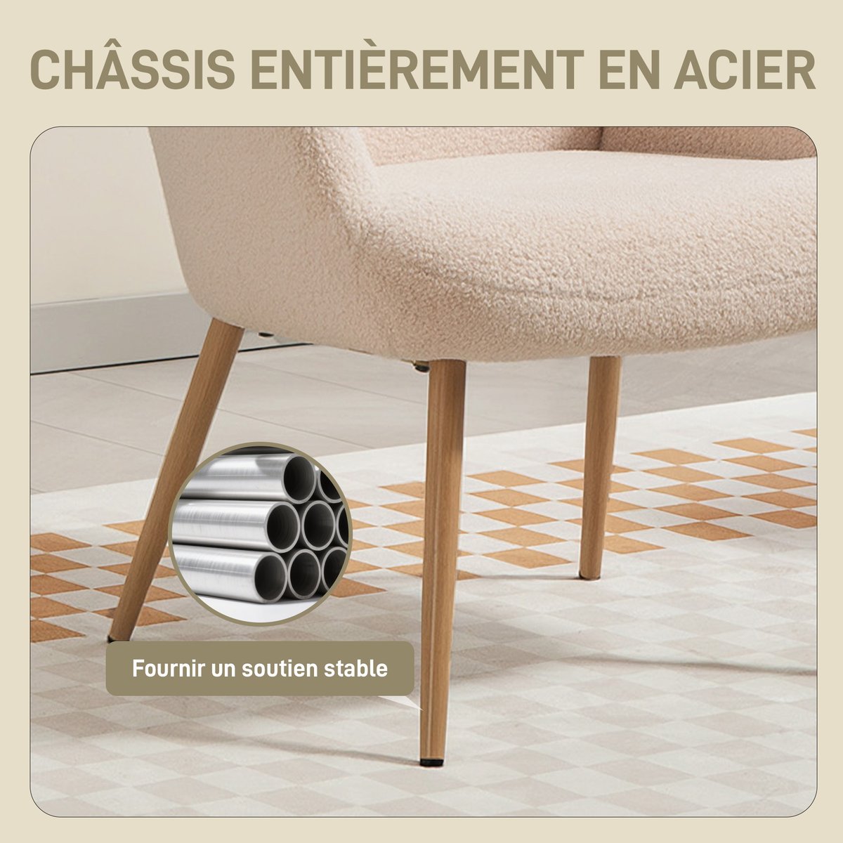 Accent Chair Tissu bouclette Beige beige, HOMCOM