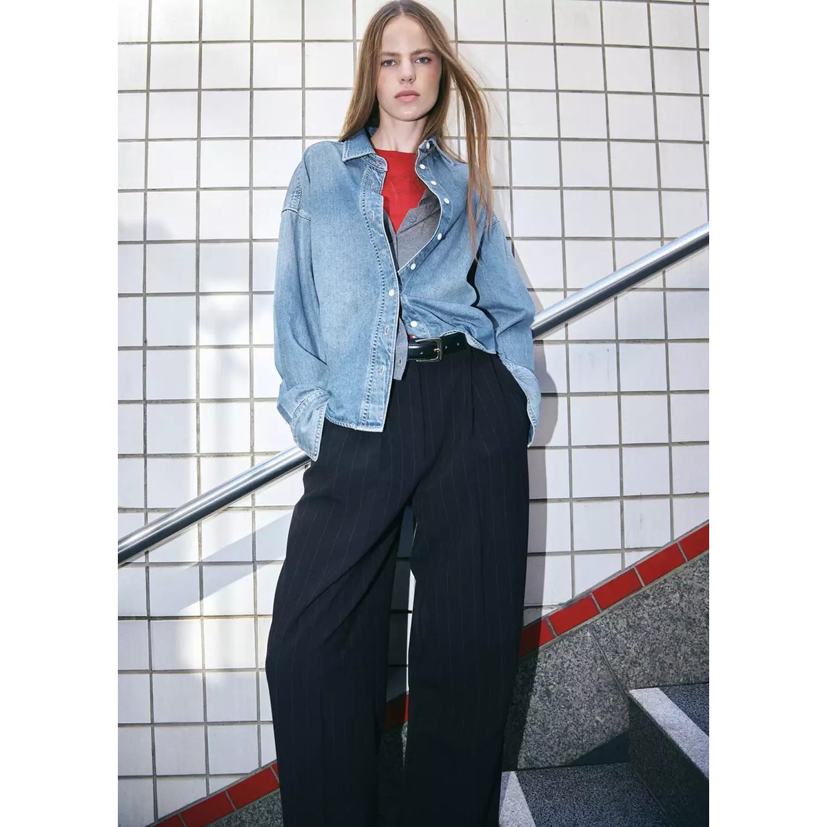 Chemise denim 100 % coton bleu moyen, MANGO
