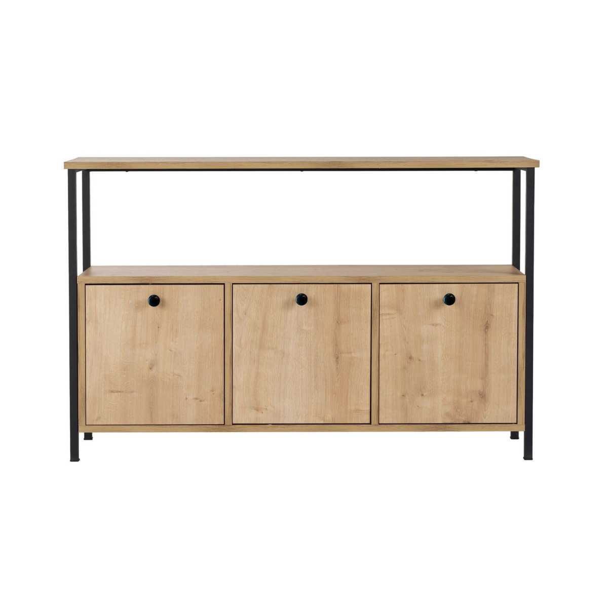 Buffet 3 portes avec étagère SIENNA chêne/ noir, CALICOSY