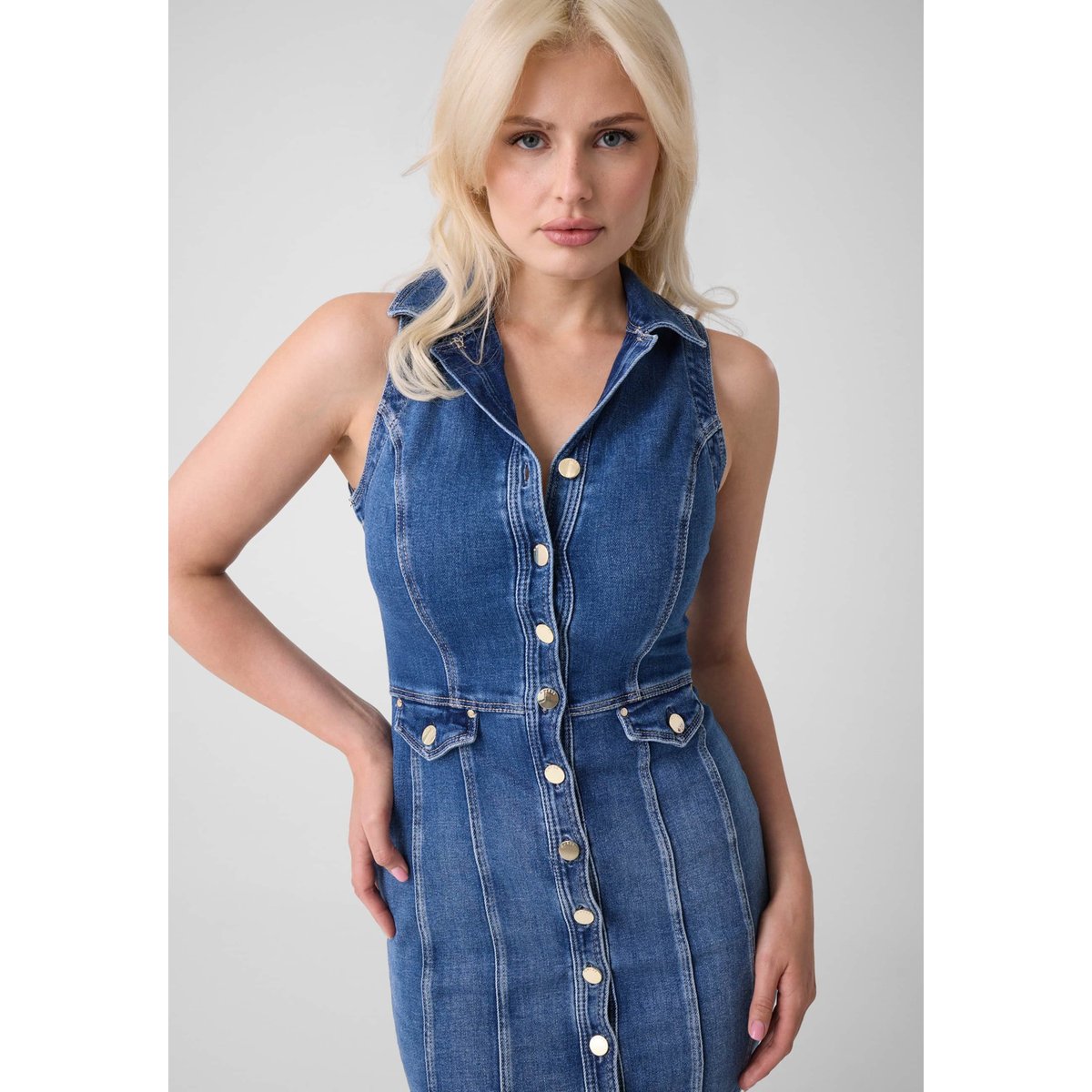 Denim Midi Dress bleu, GUESS